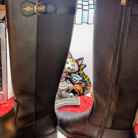 COACH Black Zip and Buckle Knee High Equestrian Boots, Leather SZ 9B Excellent - Picture 1 of 8